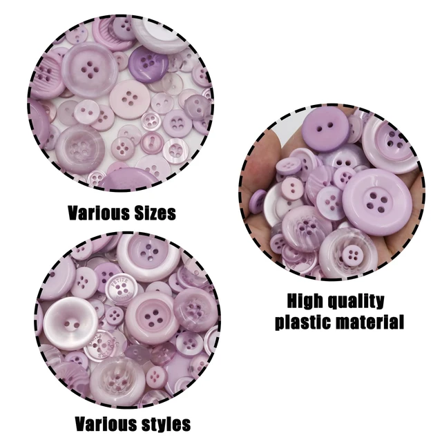Alt view image 4 of 7 - 500-600 Pcs Purple Resion Buttons for Crafts, 4 Holes Assorted Sizes Resin Buttons, for Crafting, Arts, DIY, Decoration, Sewing (Light Purple)