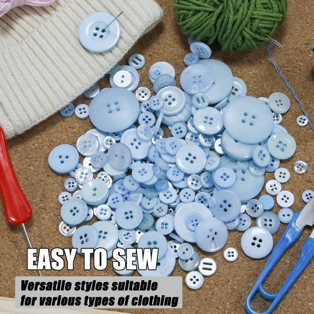 Alt view image 6 of 7 - 500-600 Pcs Blue Resion Buttons for Crafts, 4 Holes Assorted Sizes Resin Buttons, for Crafting, Arts, DIY, Decoration, Sewing (Sky Blue)
