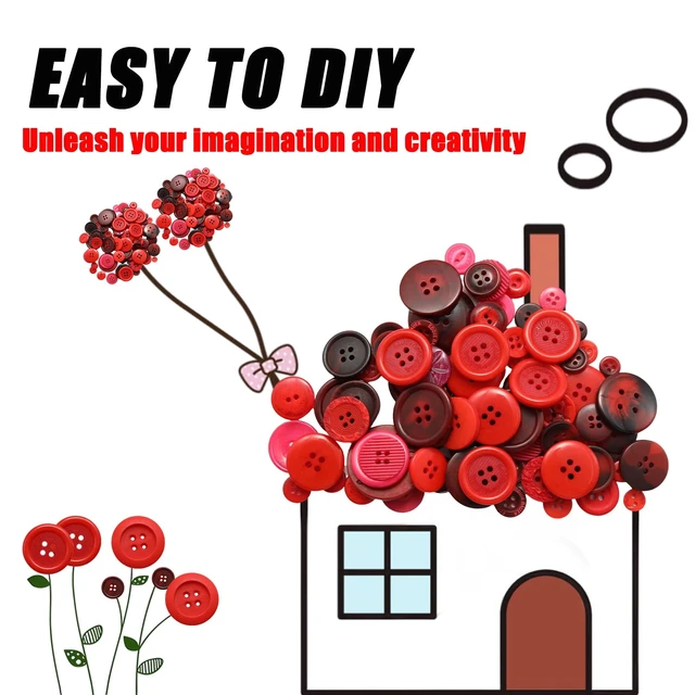 Alt view image 3 of 7 - 500-600 Pcs Red Resion Buttons for Crafts, 4 Holes Assorted Sizes Resin Buttons, for Crafting, Arts, DIY, Decoration, Sewing (Red)