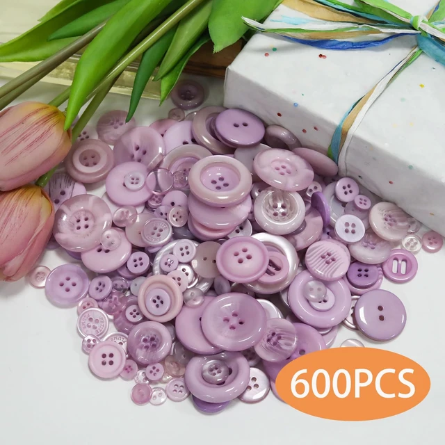 Alt view image 2 of 7 - 500-600 Pcs Purple Resion Buttons for Crafts, 4 Holes Assorted Sizes Resin Buttons, for Crafting, Arts, DIY, Decoration, Sewing (Light Purple)