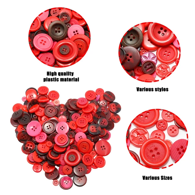 Alt view image 4 of 7 - 500-600 Pcs Red Resion Buttons for Crafts, 4 Holes Assorted Sizes Resin Buttons, for Crafting, Arts, DIY, Decoration, Sewing (Red)