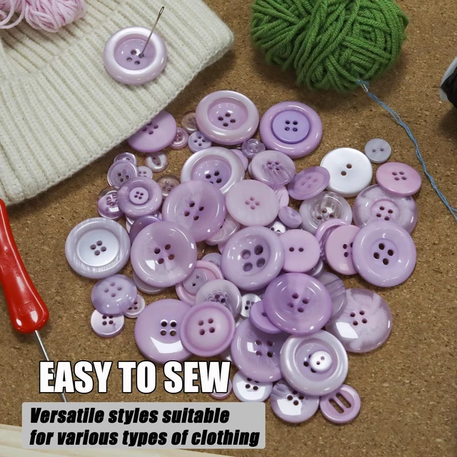 Alt view image 6 of 7 - 500-600 Pcs Purple Resion Buttons for Crafts, 4 Holes Assorted Sizes Resin Buttons, for Crafting, Arts, DIY, Decoration, Sewing (Light Purple)
