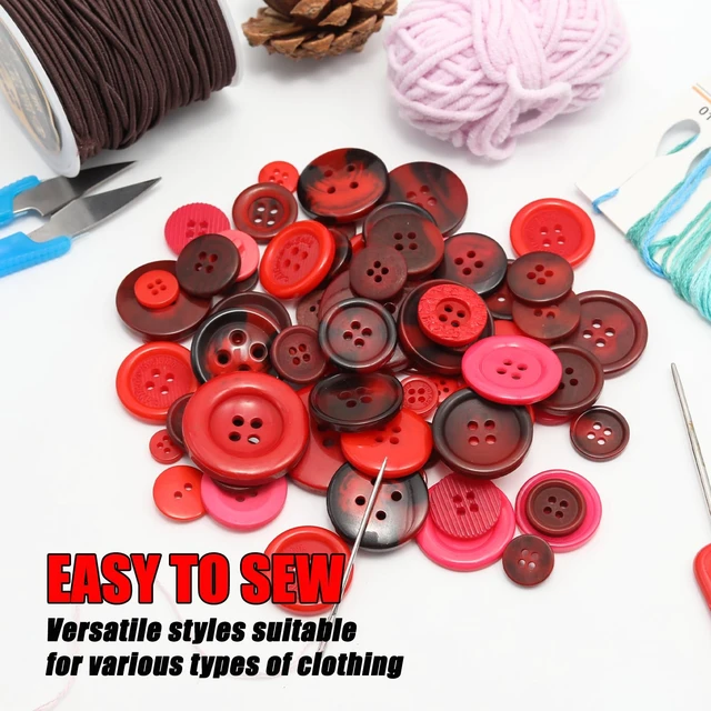 Alt view image 5 of 7 - 500-600 Pcs Red Resion Buttons for Crafts, 4 Holes Assorted Sizes Resin Buttons, for Crafting, Arts, DIY, Decoration, Sewing (Red)
