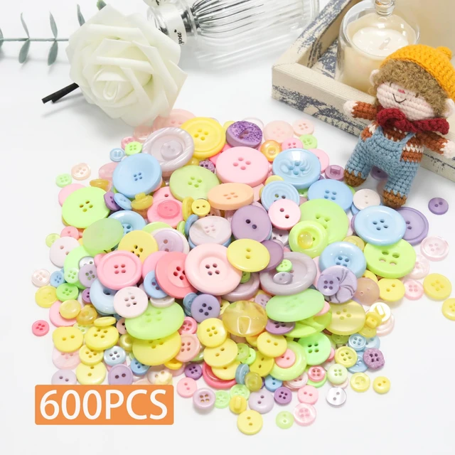 Alt view image 2 of 7 - 500-600 Pcs Macaroon Resion Buttons for Crafts, 4 Holes Assorted Sizes Resin Buttons, for Crafting, Arts, DIY, Decoration, Sewing (Macaroon)