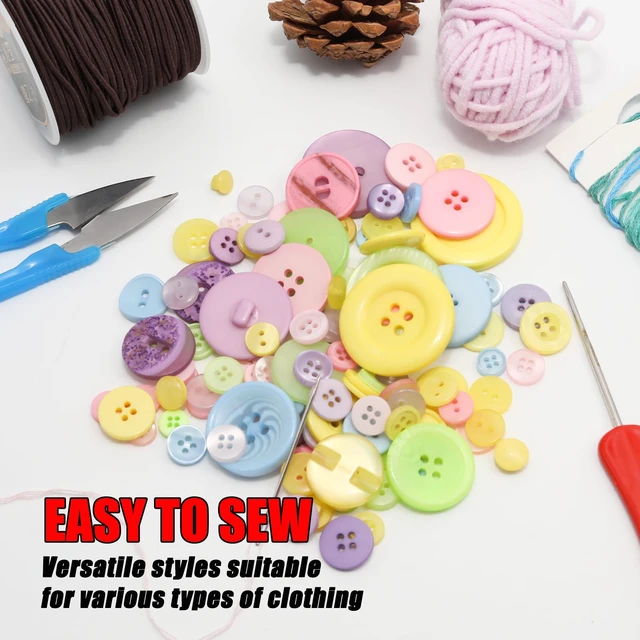 Alt view image 6 of 7 - 500-600 Pcs Macaroon Resion Buttons for Crafts, 4 Holes Assorted Sizes Resin Buttons, for Crafting, Arts, DIY, Decoration, Sewing (Macaroon)