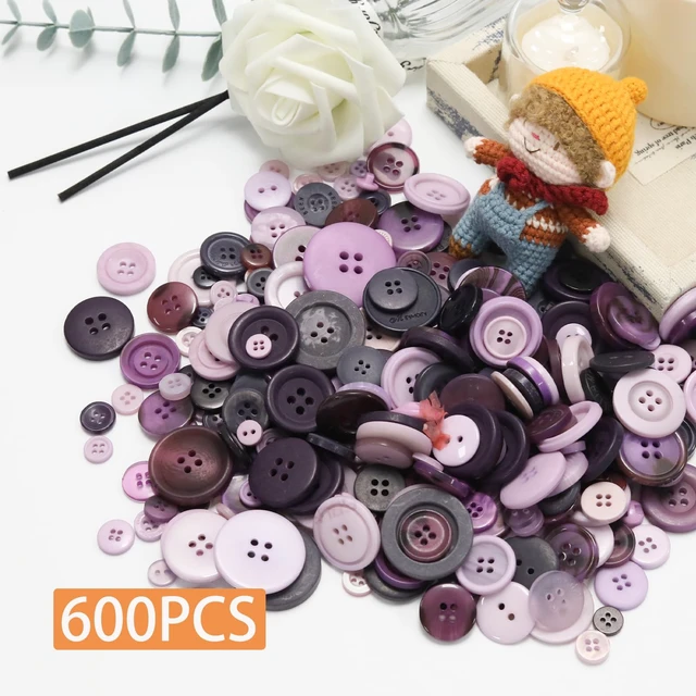 Alt view image 2 of 7 - 500-600 Pcs Purple Resion Buttons for Crafts, 4 Holes Assorted Sizes Resin Buttons, for Crafting, Arts, DIY, Decoration, Sewing (Purple)