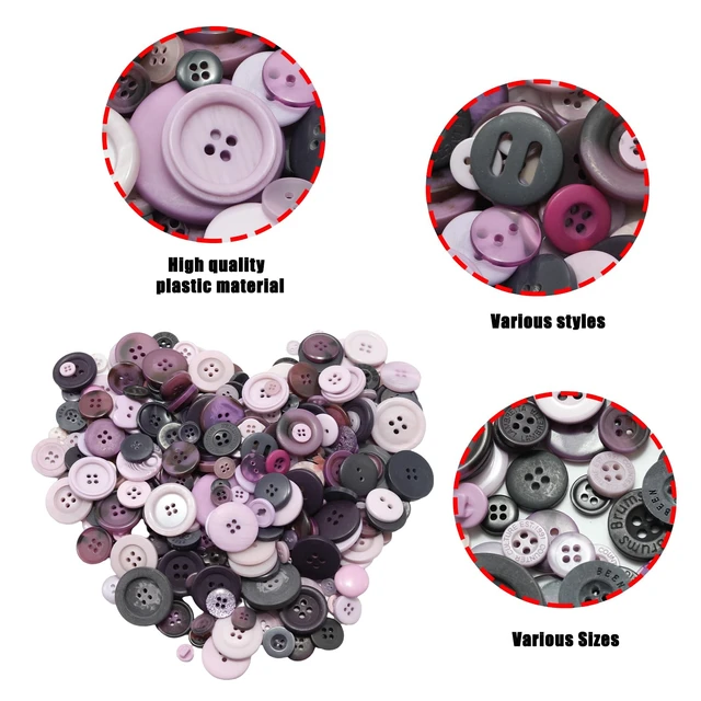 Alt view image 4 of 7 - 500-600 Pcs Purple Resion Buttons for Crafts, 4 Holes Assorted Sizes Resin Buttons, for Crafting, Arts, DIY, Decoration, Sewing (Purple)