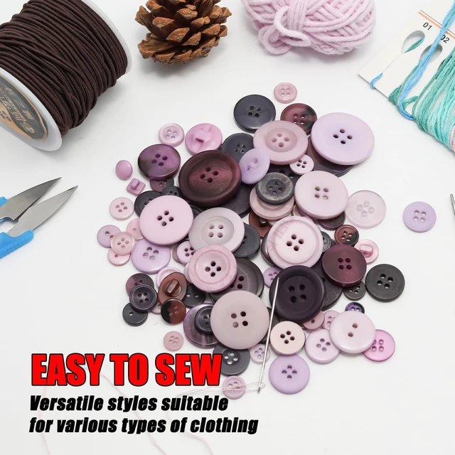 Alt view image 6 of 7 - 500-600 Pcs Purple Resion Buttons for Crafts, 4 Holes Assorted Sizes Resin Buttons, for Crafting, Arts, DIY, Decoration, Sewing (Purple)