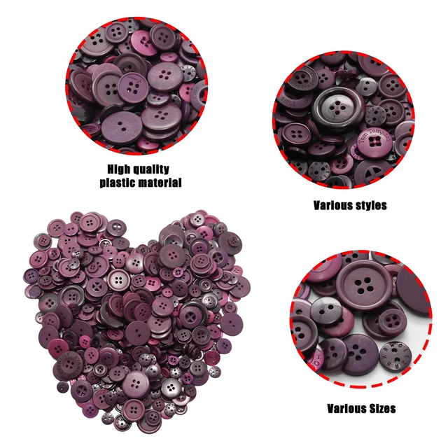 Alt view image 4 of 7 - 500-600 Pcs Dark Purple Resion Buttons for Crafts, 4 Holes Assorted Sizes Resin Buttons, for Crafting, Arts, DIY, Decoration, Sewing (Dark Purple)
