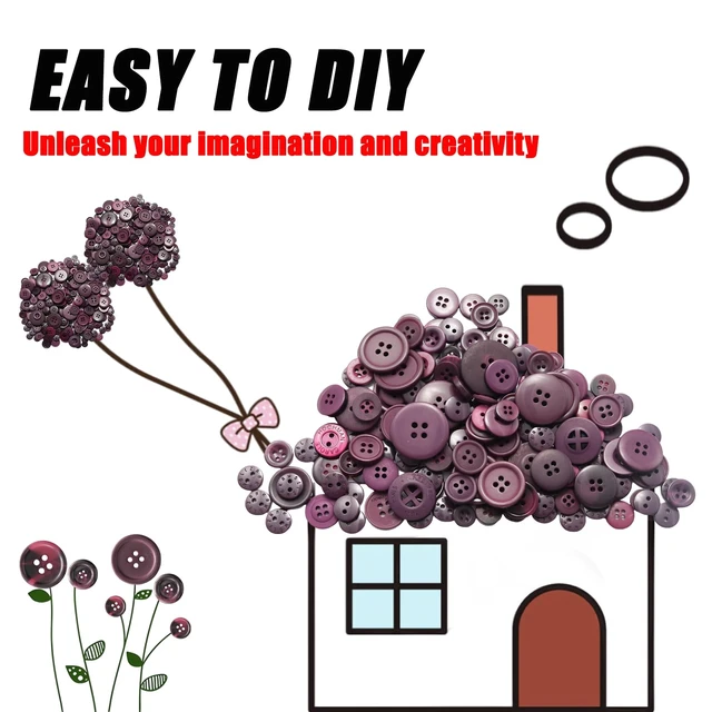 Alt view image 3 of 7 - 500-600 Pcs Dark Purple Resion Buttons for Crafts, 4 Holes Assorted Sizes Resin Buttons, for Crafting, Arts, DIY, Decoration, Sewing (Dark Purple)
