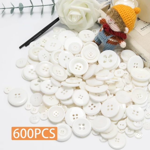 Alt view image 2 of 7 - 500-600 Pcs White Resion Buttons for Crafts, 4 Holes Assorted Sizes Resin Buttons, for Crafting, Arts, DIY, Decoration, Sewing (White)