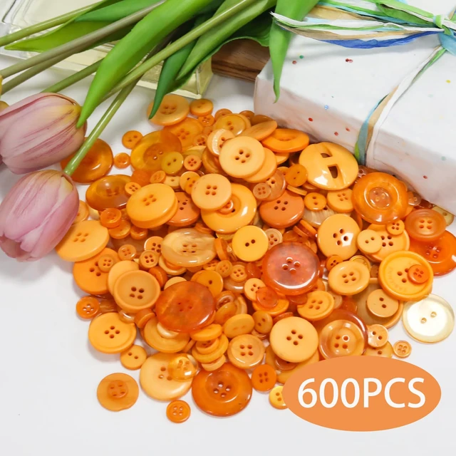 Alt view image 2 of 7 - 500-600 Pcs Orange Resion Buttons for Crafts, 4 Holes Assorted Sizes Resin Buttons, for Crafting, Arts, DIY, Decoration, Sewing (Orange)