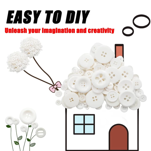 Alt view image 3 of 7 - 500-600 Pcs White Resion Buttons for Crafts, 4 Holes Assorted Sizes Resin Buttons, for Crafting, Arts, DIY, Decoration, Sewing (White)