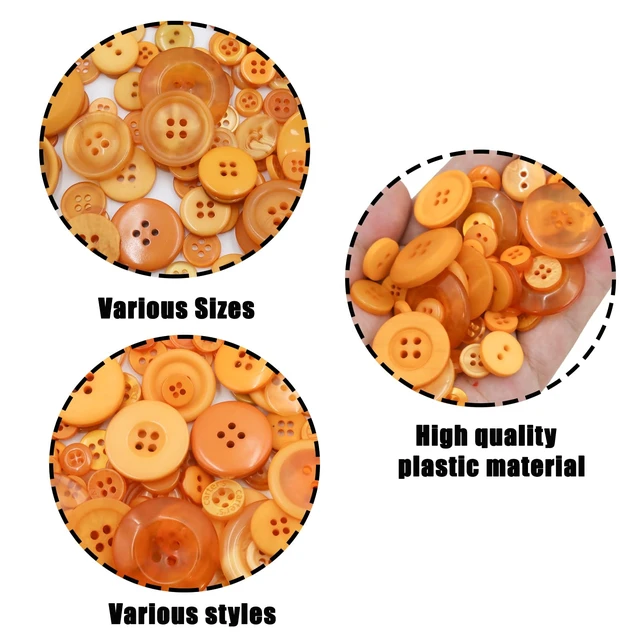 Alt view image 4 of 7 - 500-600 Pcs Orange Resion Buttons for Crafts, 4 Holes Assorted Sizes Resin Buttons, for Crafting, Arts, DIY, Decoration, Sewing (Orange)
