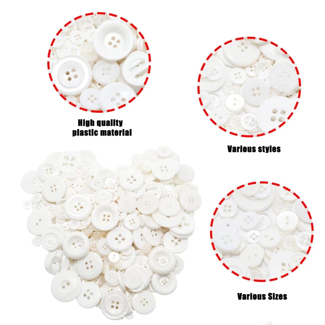 Alt view image 4 of 7 - 500-600 Pcs White Resion Buttons for Crafts, 4 Holes Assorted Sizes Resin Buttons, for Crafting, Arts, DIY, Decoration, Sewing (White)
