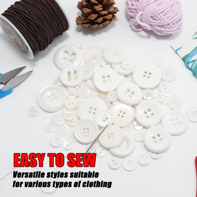 Alt view image 6 of 7 - 500-600 Pcs White Resion Buttons for Crafts, 4 Holes Assorted Sizes Resin Buttons, for Crafting, Arts, DIY, Decoration, Sewing (White)