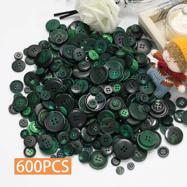 Alt view image 2 of 7 - 500-600 Pcs Dark Green Resion Buttons for Crafts, 4 Holes Assorted Sizes Resin Buttons, for Crafting, Arts, DIY, Decoration, Sewing (Dark Green)