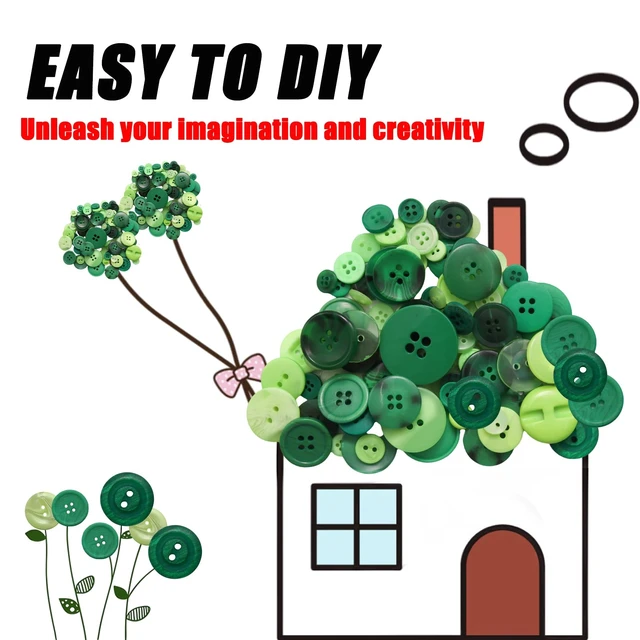 Alt view image 3 of 7 - 500-600 Pcs Green Resion Buttons for Crafts, 4 Holes Assorted Sizes Resin Buttons, for Crafting, Arts, DIY, Decoration, Sewing (Green)
