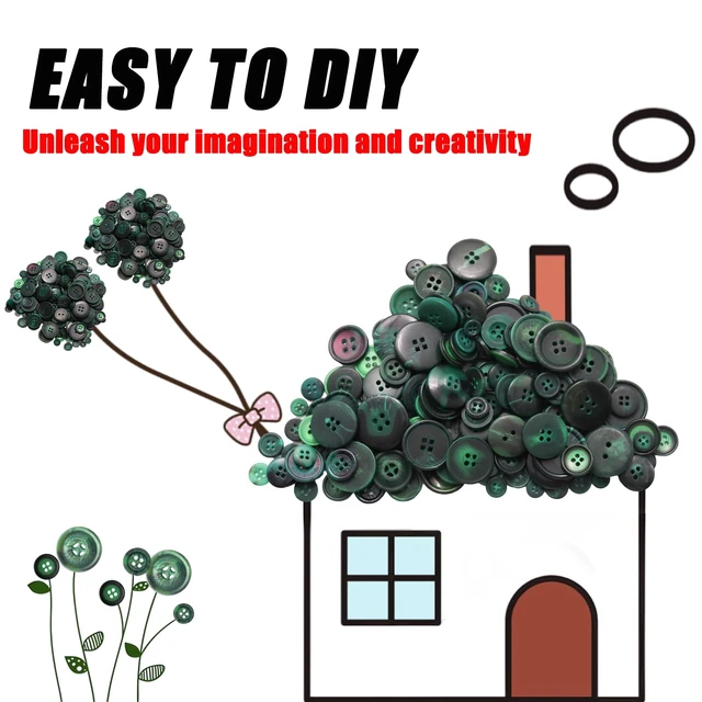 Alt view image 3 of 7 - 500-600 Pcs Dark Green Resion Buttons for Crafts, 4 Holes Assorted Sizes Resin Buttons, for Crafting, Arts, DIY, Decoration, Sewing (Dark Green)
