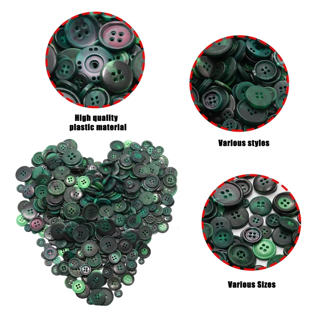 Alt view image 4 of 7 - 500-600 Pcs Dark Green Resion Buttons for Crafts, 4 Holes Assorted Sizes Resin Buttons, for Crafting, Arts, DIY, Decoration, Sewing (Dark Green)