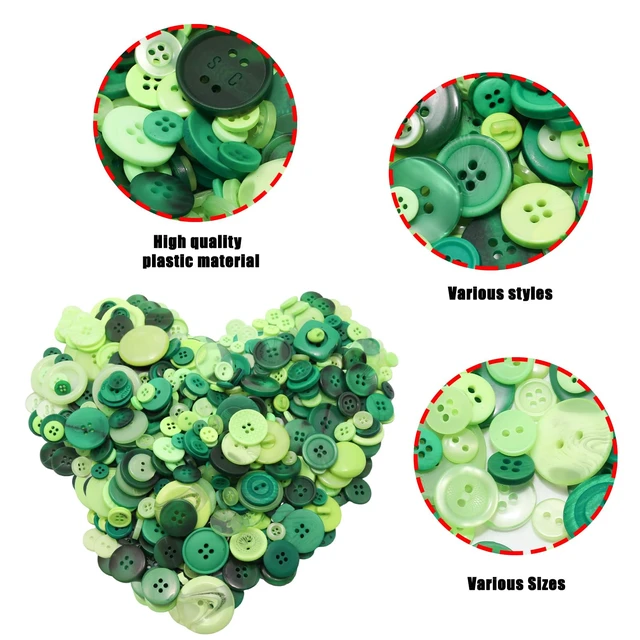 Alt view image 4 of 7 - 500-600 Pcs Green Resion Buttons for Crafts, 4 Holes Assorted Sizes Resin Buttons, for Crafting, Arts, DIY, Decoration, Sewing (Green)