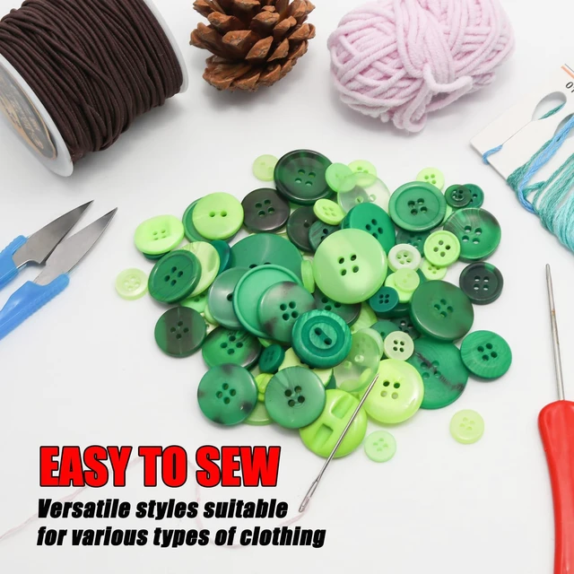 Alt view image 6 of 7 - 500-600 Pcs Green Resion Buttons for Crafts, 4 Holes Assorted Sizes Resin Buttons, for Crafting, Arts, DIY, Decoration, Sewing (Green)
