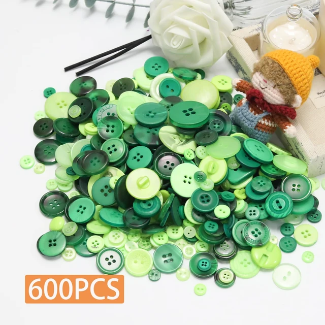 Alt view image 2 of 7 - 500-600 Pcs Green Resion Buttons for Crafts, 4 Holes Assorted Sizes Resin Buttons, for Crafting, Arts, DIY, Decoration, Sewing (Green)