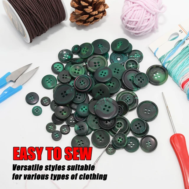 Alt view image 6 of 7 - 500-600 Pcs Dark Green Resion Buttons for Crafts, 4 Holes Assorted Sizes Resin Buttons, for Crafting, Arts, DIY, Decoration, Sewing (Dark Green)