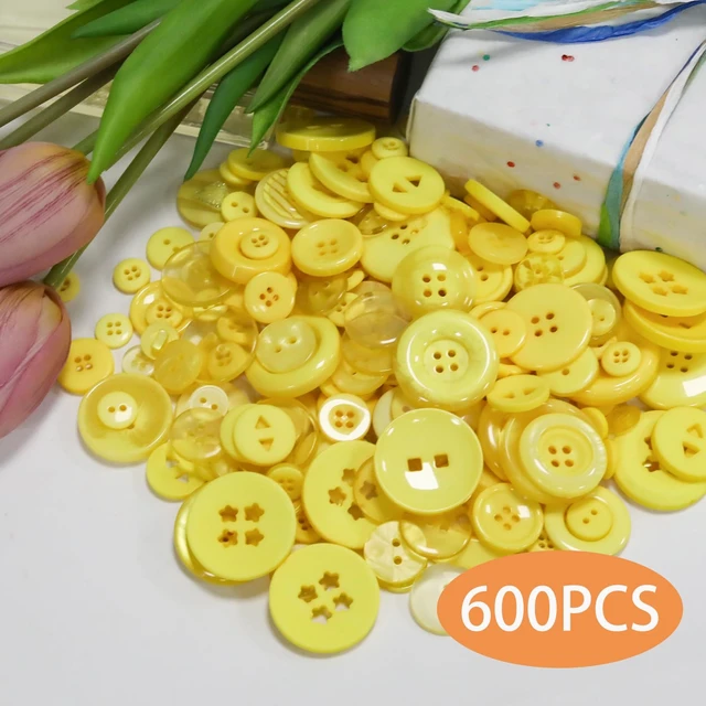 Alt view image 2 of 7 - 500-600 Pcs Yellow Resion Buttons for Crafts, 4 Holes Assorted Sizes Resin Buttons, for Crafting, Arts, DIY, Decoration, Sewing (Yellow)