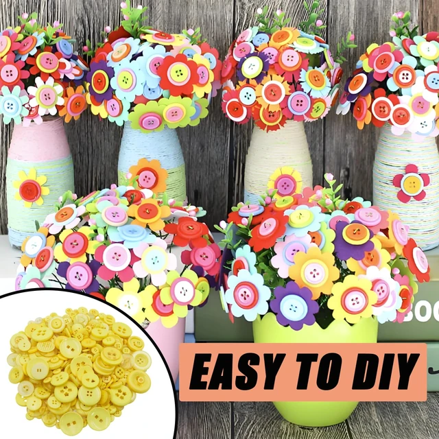 Alt view image 3 of 7 - 500-600 Pcs Yellow Resion Buttons for Crafts, 4 Holes Assorted Sizes Resin Buttons, for Crafting, Arts, DIY, Decoration, Sewing (Yellow)