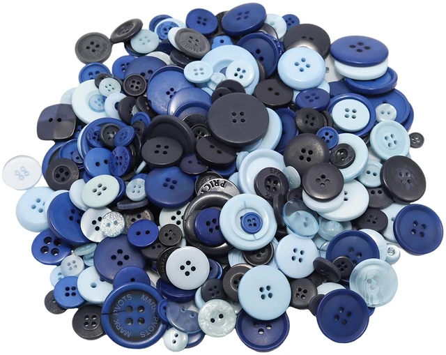 Main image of 500-600 Pcs Blue Resion Buttons for Crafts, 4 Holes Assorted Sizes Resin Buttons, for Crafting, Arts, DIY, Decoration, Sewing (Blue)