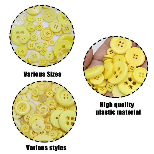 Alt view image 4 of 7 - 500-600 Pcs Yellow Resion Buttons for Crafts, 4 Holes Assorted Sizes Resin Buttons, for Crafting, Arts, DIY, Decoration, Sewing (Yellow)