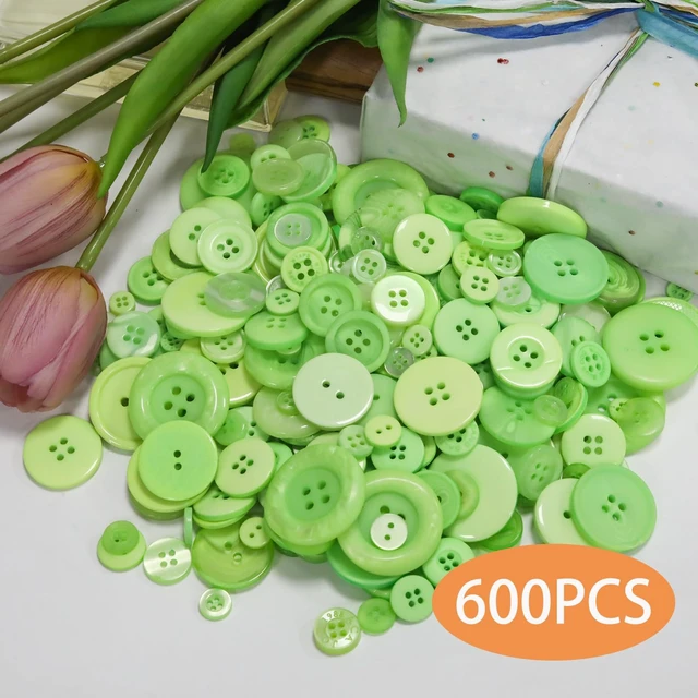 Alt view image 2 of 7 - 500-600 Pcs Green Resion Buttons for Crafts, 4 Holes Assorted Sizes Resin Buttons, for Crafting, Arts, DIY, Decoration, Sewing (Light Green)
