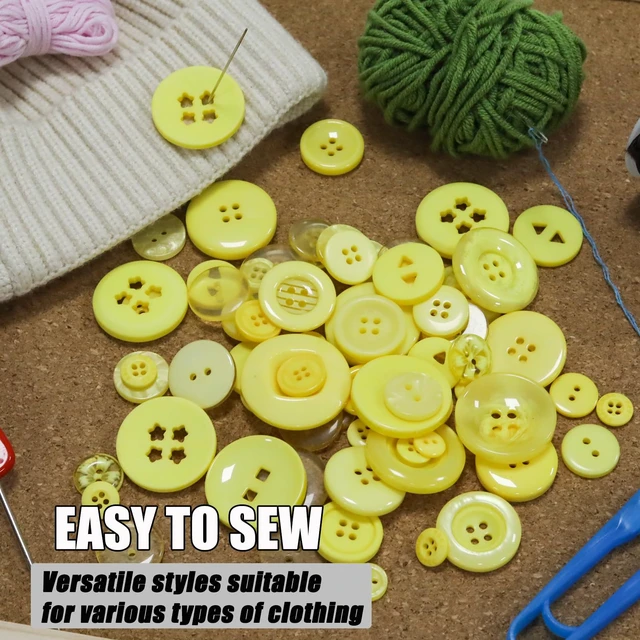 Alt view image 6 of 7 - 500-600 Pcs Yellow Resion Buttons for Crafts, 4 Holes Assorted Sizes Resin Buttons, for Crafting, Arts, DIY, Decoration, Sewing (Yellow)