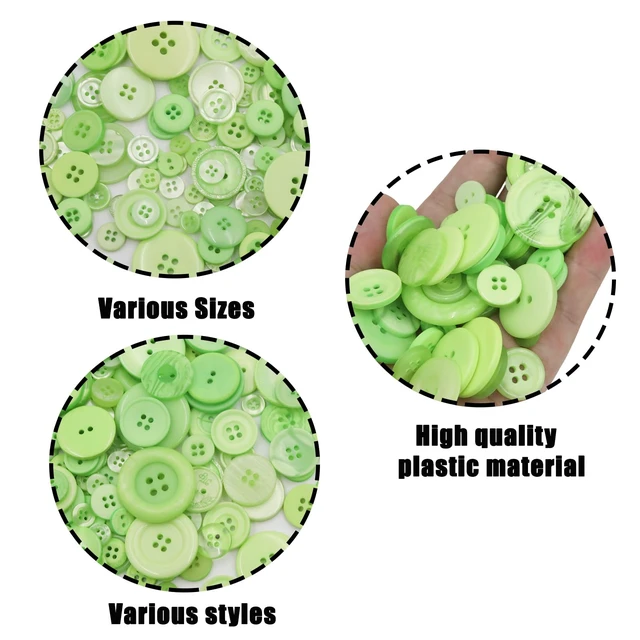 Alt view image 4 of 7 - 500-600 Pcs Green Resion Buttons for Crafts, 4 Holes Assorted Sizes Resin Buttons, for Crafting, Arts, DIY, Decoration, Sewing (Light Green)