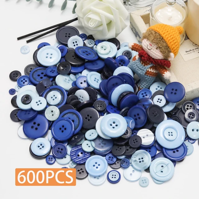 Alt view image 2 of 7 - 500-600 Pcs Blue Resion Buttons for Crafts, 4 Holes Assorted Sizes Resin Buttons, for Crafting, Arts, DIY, Decoration, Sewing (Blue)