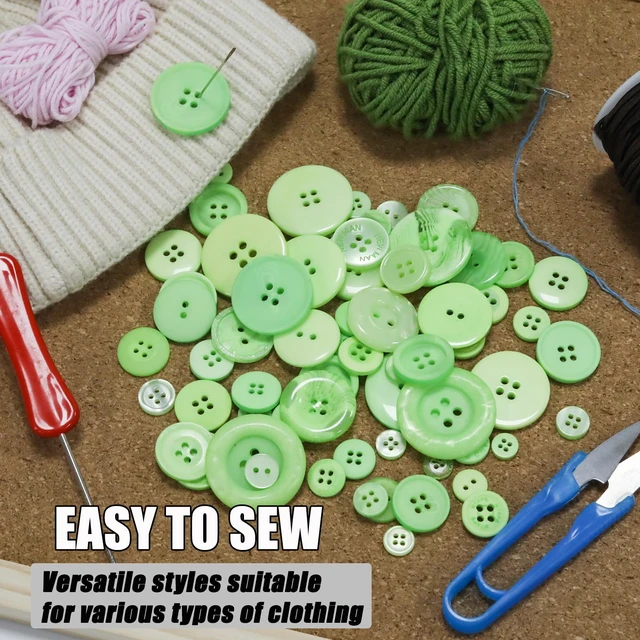 Alt view image 6 of 7 - 500-600 Pcs Green Resion Buttons for Crafts, 4 Holes Assorted Sizes Resin Buttons, for Crafting, Arts, DIY, Decoration, Sewing (Light Green)