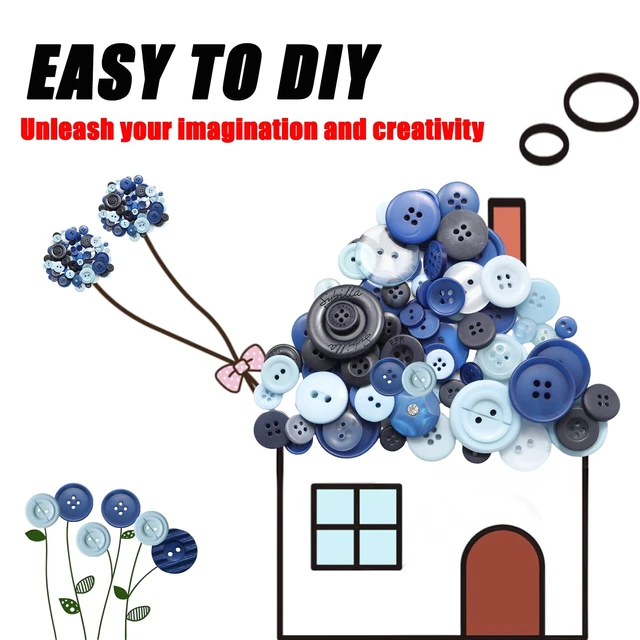 Alt view image 3 of 7 - 500-600 Pcs Blue Resion Buttons for Crafts, 4 Holes Assorted Sizes Resin Buttons, for Crafting, Arts, DIY, Decoration, Sewing (Blue)