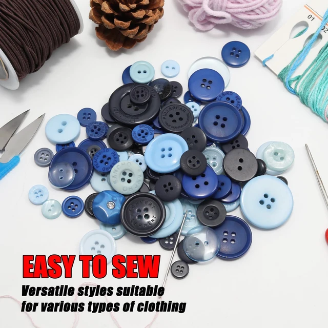 Alt view image 6 of 7 - 500-600 Pcs Blue Resion Buttons for Crafts, 4 Holes Assorted Sizes Resin Buttons, for Crafting, Arts, DIY, Decoration, Sewing (Blue)