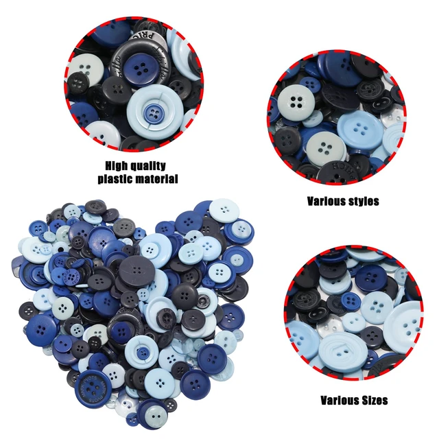 Alt view image 4 of 7 - 500-600 Pcs Blue Resion Buttons for Crafts, 4 Holes Assorted Sizes Resin Buttons, for Crafting, Arts, DIY, Decoration, Sewing (Blue)