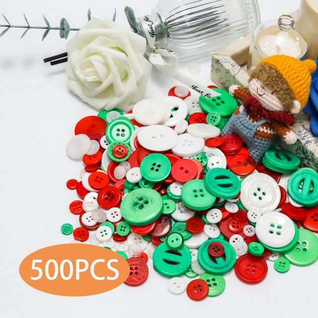 Alt view image 2 of 7 - 500-600 Pcs Christmas Resion Buttons for Crafts, 4 Holes Assorted Sizes Resin Buttons, for Crafting, Arts, DIY, Decoration, Sewing (Christmas Colors)