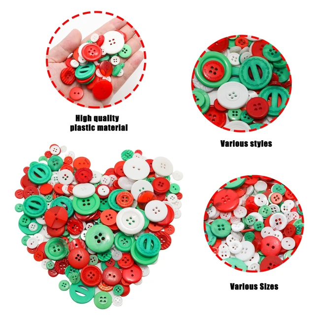 Alt view image 4 of 7 - 500-600 Pcs Christmas Resion Buttons for Crafts, 4 Holes Assorted Sizes Resin Buttons, for Crafting, Arts, DIY, Decoration, Sewing (Christmas Colors)