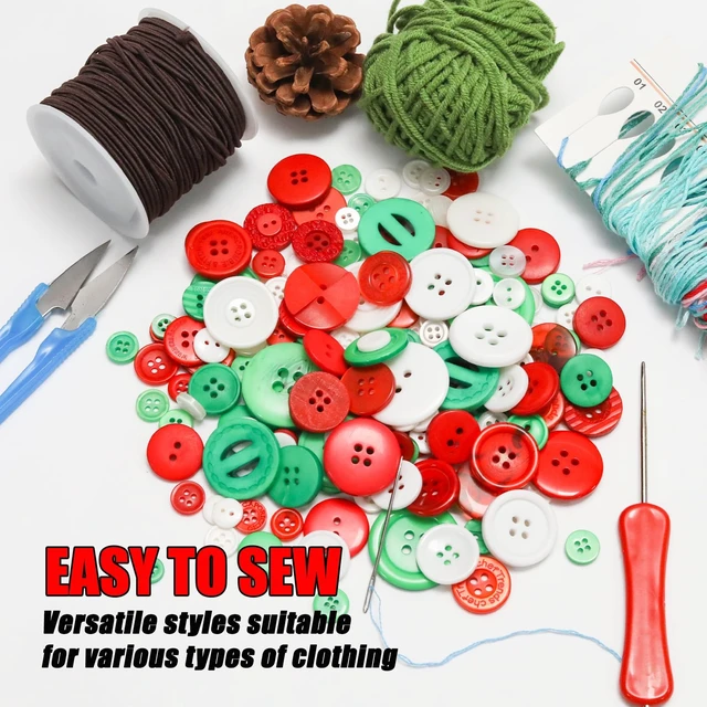 Alt view image 6 of 7 - 500-600 Pcs Christmas Resion Buttons for Crafts, 4 Holes Assorted Sizes Resin Buttons, for Crafting, Arts, DIY, Decoration, Sewing (Christmas Colors)