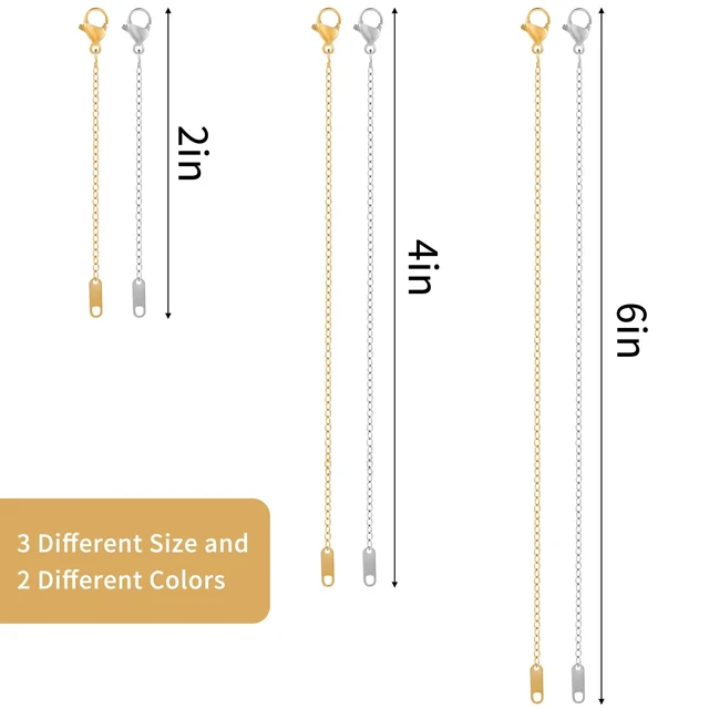 Alt view image 2 of 6 - 6 Pcs Gold and Silver Plated Necklace Extenders for Necklaces, 2", 4", 6" Delicate Necklace Extender Chain Set for Women Jewelry Making