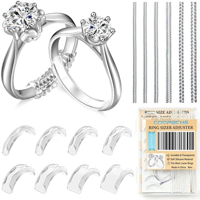 Main image of Ring Sizers for Loose Rings Size Adjuster Silicone Invisible 14 Pack | Ring Guards Spacer Tightener Resizer Fitter for Women Men, Make Rings Smaller Without Resizing Thick Band