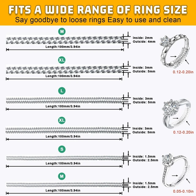 Alt view image 4 of 7 - Ring Sizers for Loose Rings Size Adjuster Silicone Invisible 14 Pack | Ring Guards Spacer Tightener Resizer Fitter for Women Men, Make Rings Smaller Without Resizing Thick Band
