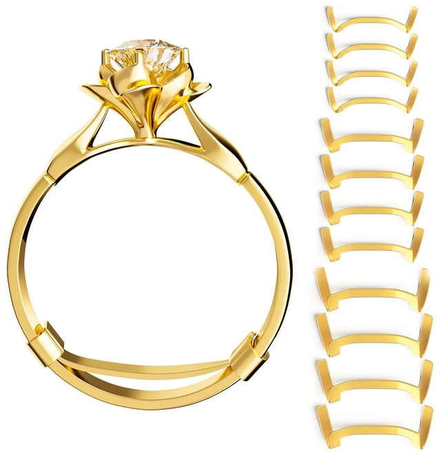 Main image of Ring Guard Set for Loose Rings,12 Pack 3 Sizes for Different Band Widths,Invisible Ring Size Adjuster Tightener Spacer Fitter for Any Ring Size,Golden Color