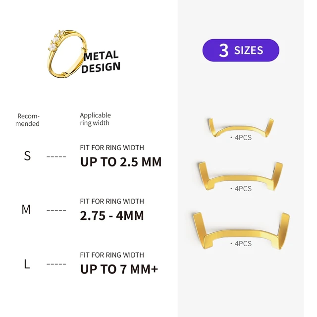 Alt view image 2 of 6 - Ring Guard Set for Loose Rings,12 Pack 3 Sizes for Different Band Widths,Invisible Ring Size Adjuster Tightener Spacer Fitter for Any Ring Size,Golden Color