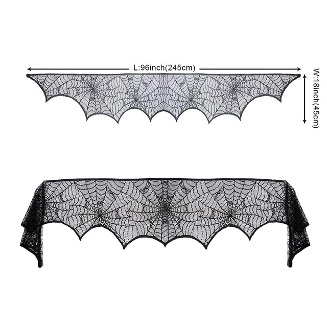 Alt view image 2 of 7 - Halloween Cobweb Fireplace Scarf, Black Lace Spiderweb Mantle Scarf for Halloween Home Party Supplies, 18 x 96 inch