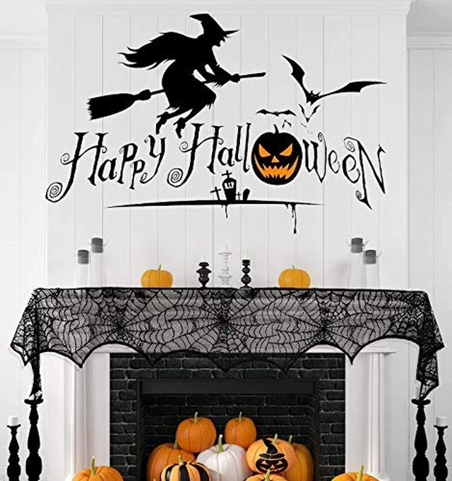 Alt view image 7 of 7 - Halloween Cobweb Fireplace Scarf, Black Lace Spiderweb Mantle Scarf for Halloween Home Party Supplies, 18 x 96 inch